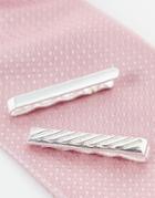 Asos Design 2 Pack Wedding Tie Bar Set In Silver And Silver Emboss