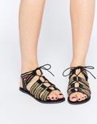 Asos Foss Leather Lace Up Beaded Sandals - Bright Mix