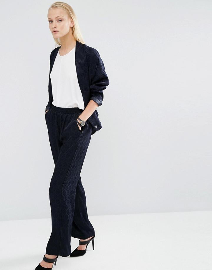 Asos Luxe Wide Leg In Jacquard - Navy