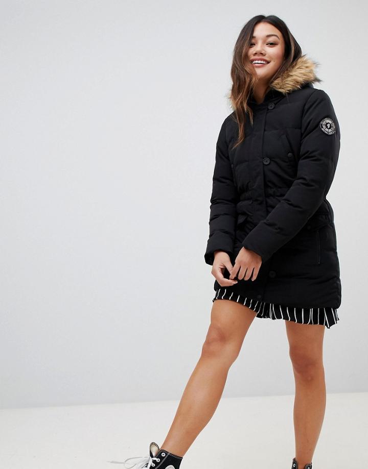 Brave Soul Whitehorse Padded Parka With Faux Fur Trim - Black