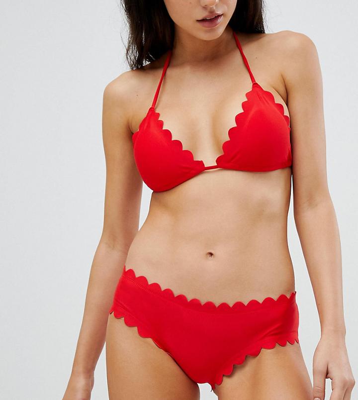 South Beach Exclusive Mix And Match Scallop Edge Bikini Bottom-red