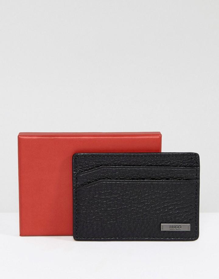 Hugo Element Natural Grain Leather Card Holder In Black - Black