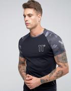 11 Degrees Raglan T-shirt With Camo Print Sleeves - Black