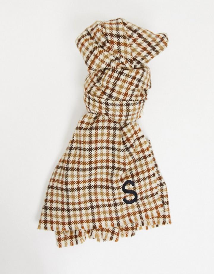 Asos Design Heritage Check Scarf With Initial 's'-multi