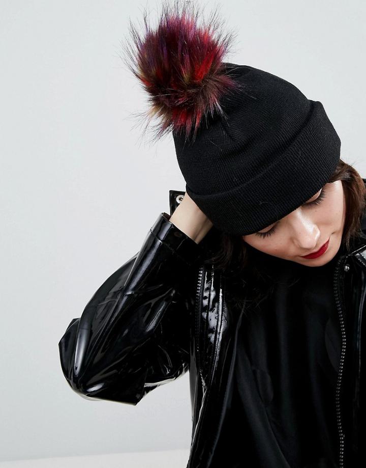 Asos Multi Faux Fur Pom Beanie - Black