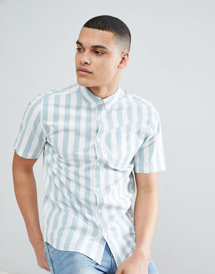 Only & Sons Short Sleeve Shirt With Vertical Stripe - Blue