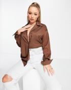 In The Style X Syd & El Exclusive Knot Front Shirt In Brown - Part Of A Set