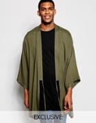 Reclaimed Vintage Kimono With Front Tie - Khaki