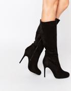 New Look Brandi Black Heeled Knee Boots - Black