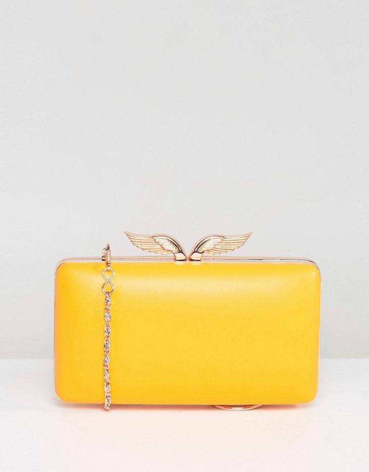 Asos Frame Clutch Bag With Wing Clasp Detail And Detachable Strap - Yellow