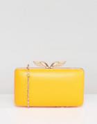 Asos Frame Clutch Bag With Wing Clasp Detail And Detachable Strap - Yellow