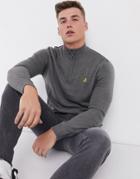 Brave Soul Half Zip Logo Sweater In Gray Marl-grey