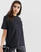 Asos Design Oversized T-shirt With Crystal Studs - Black