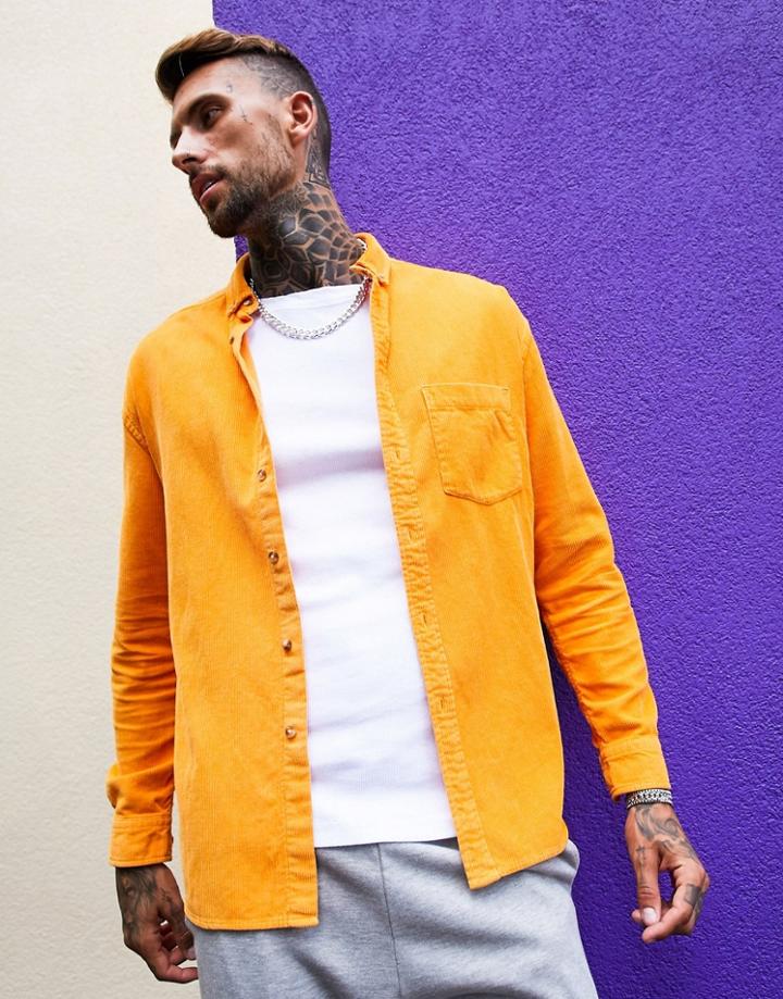 Asos Design 90s Oversized Style Cord Shirt In Bright Mustard-yellow