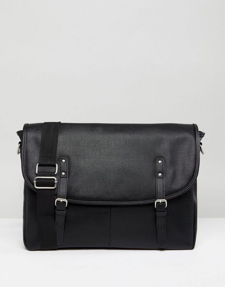 Asos Satchel In Saffiano Faux Leather - Black