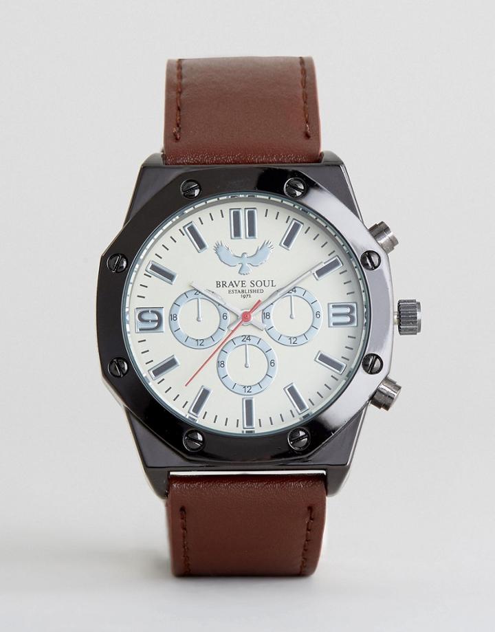 Brave Soul Brown Watch With Imitation Inner Dials - White