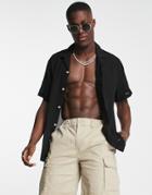 Asos Design Relaxed Shirt In Recycled Blend Crinkle Lightweight Fabric In Black