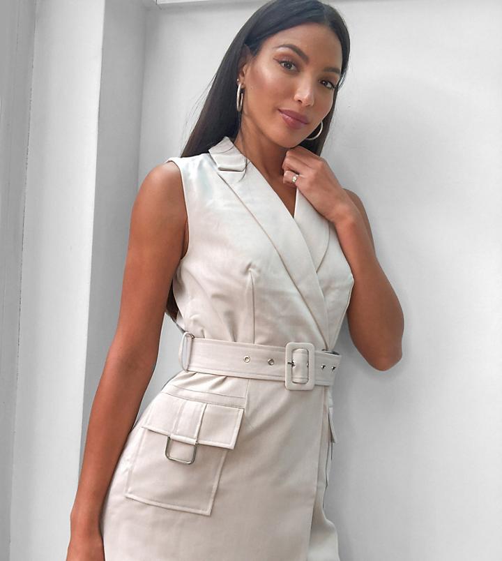 4th + Reckless Tall Belted Sleeveless Jacket In Stone-white