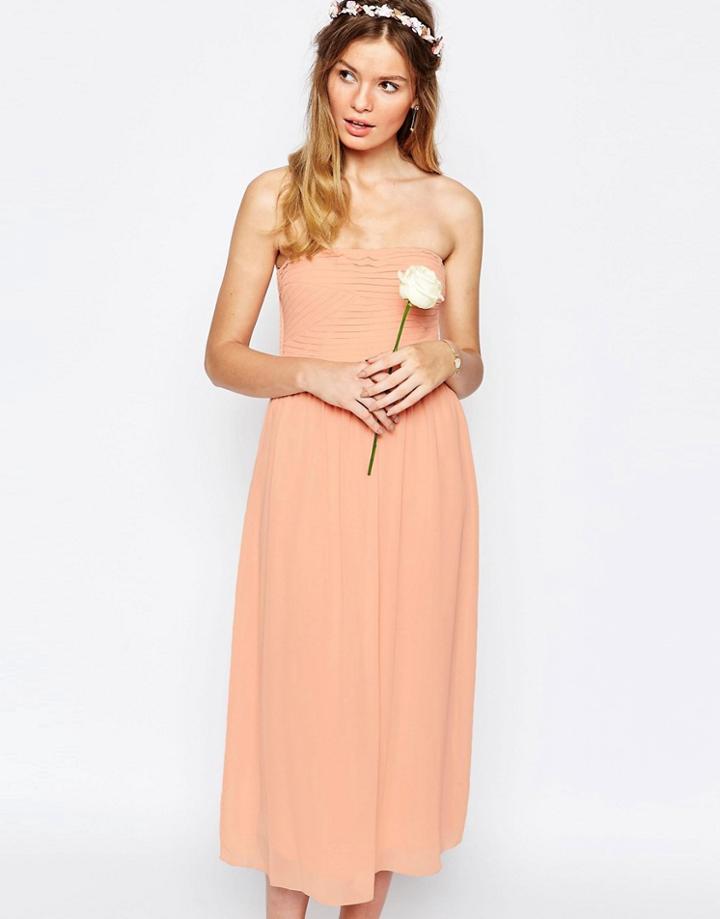 Vila Ruched Bandeau Midi Dress - Pink Sand