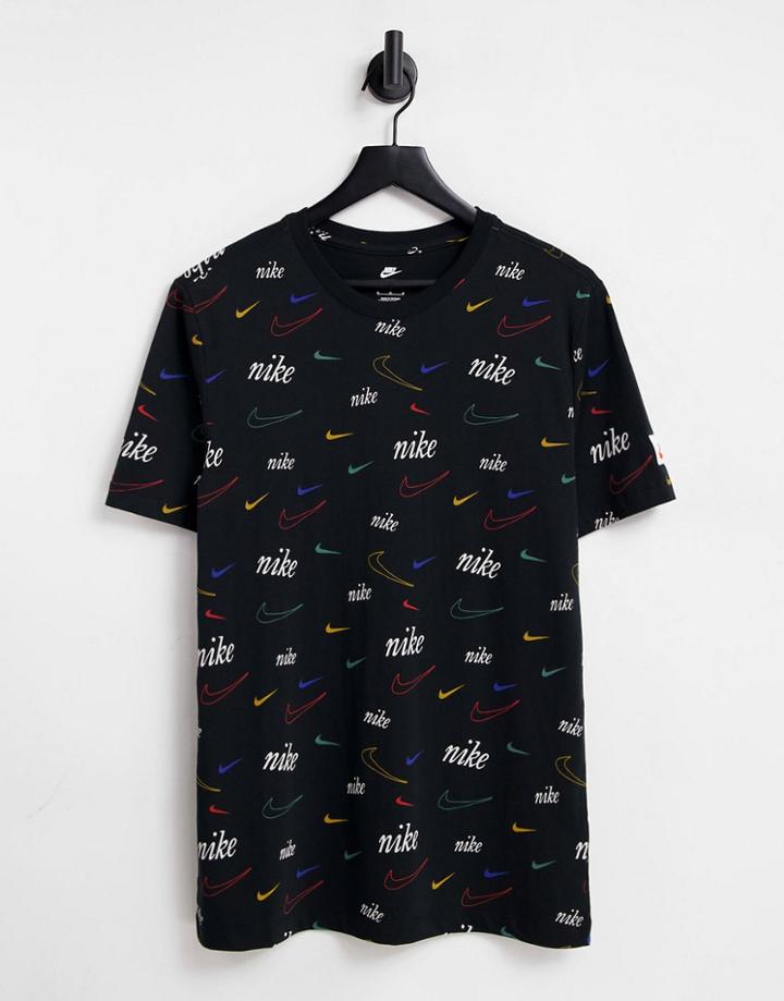 Nike Swoosh 50 All Over Logo Print T-shirt In Black