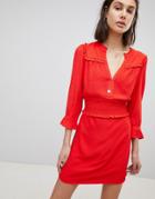 Ba & Sh Smock Flare Dress - Red