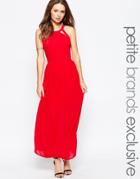 True Decadence Petite Maxi Dress With Lace Up Halter Back Detail - Red