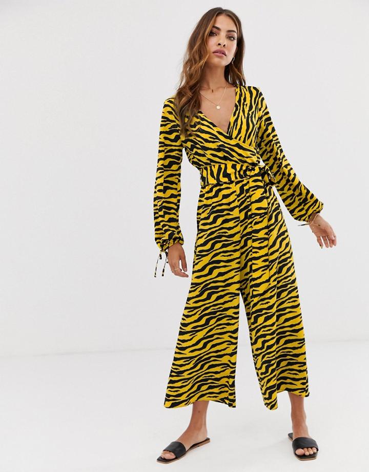 Asos Design Wrap Jumpsuit In Animal Print - Multi