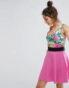 Asos Mini Skater Dress With Floral Print Top - Multi