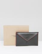 Lloyd Baker Leather Card Holder With Contrast Piping - Gray