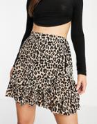 Trendyol Ruffle Spot Print Mini Skirt In Brown