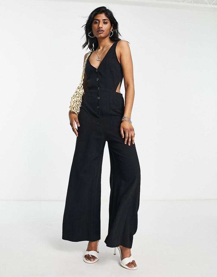 Topshop Utility Pocket Cut Out Casual Jumpsuit In Black
