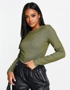 Adidas Originals Ribbed Cropped Top In Khaki-green