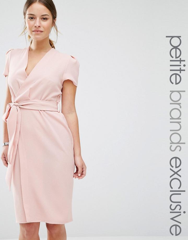 Alter Petite Wrap Front Tie Waist Dress - Blush