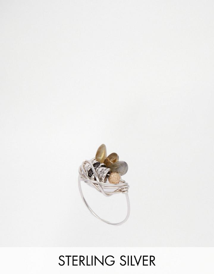 Kat & Bee Wrapped Labrodite And Skull Ring - Silver