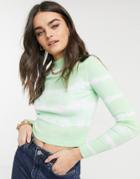 Asos Design Fitted Rib Top In Tie Dye Stripe In Washed Mint-green