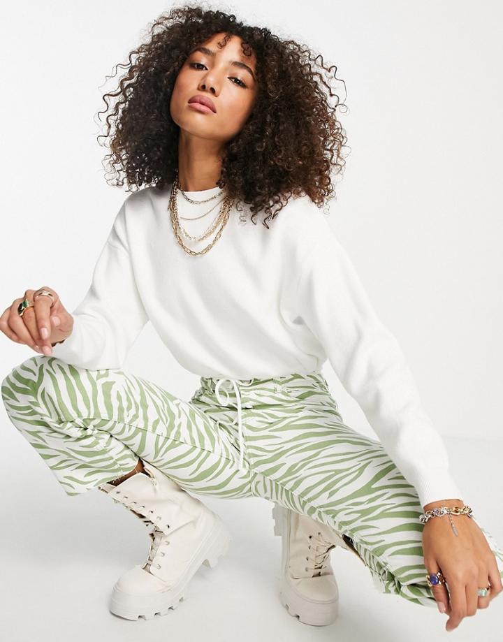 Bershka Adjustable Drawstring Waist Crop Sweater In White
