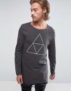 Asos Super Longline Long Sleeve T-shirt With Triangle Print And Distress - Black