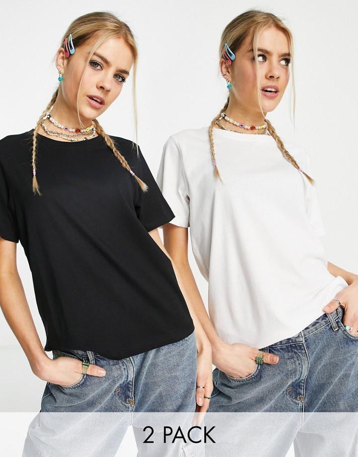 Weekday Essence 2 Pack Cotton T-shirt In Black White - Multi