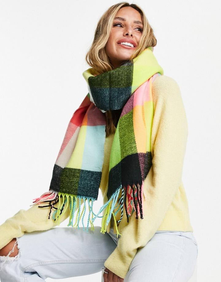 French Connection Check Fringe Scarf In Multi