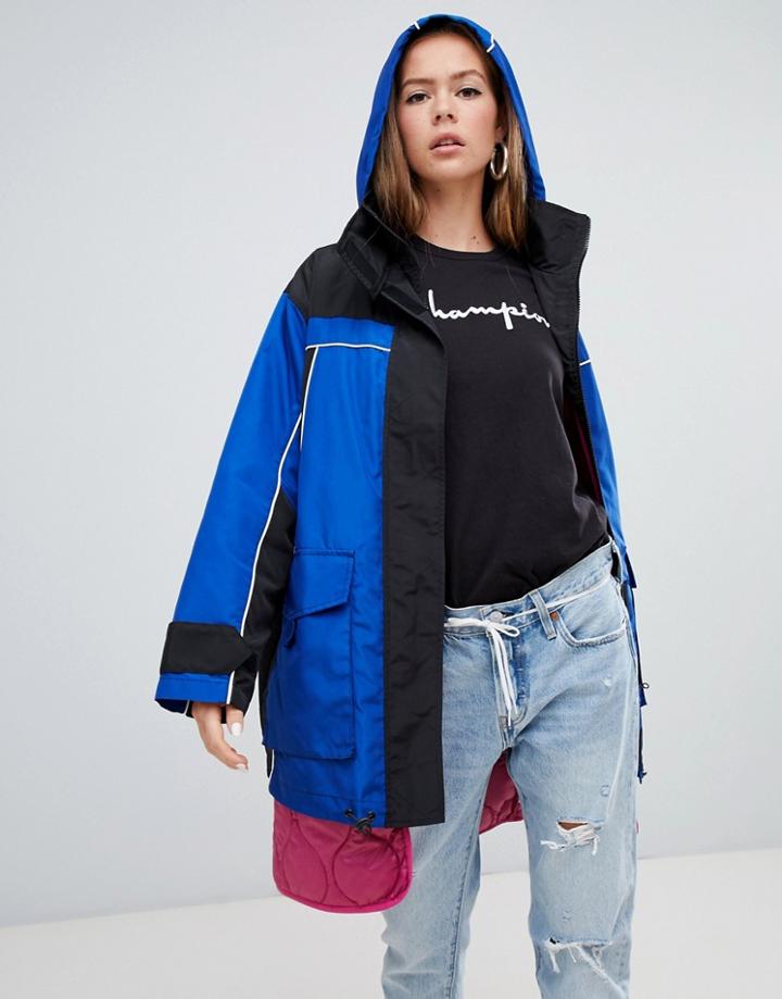 Asos Design Hybrid Parka With Quilted Liner - Blue