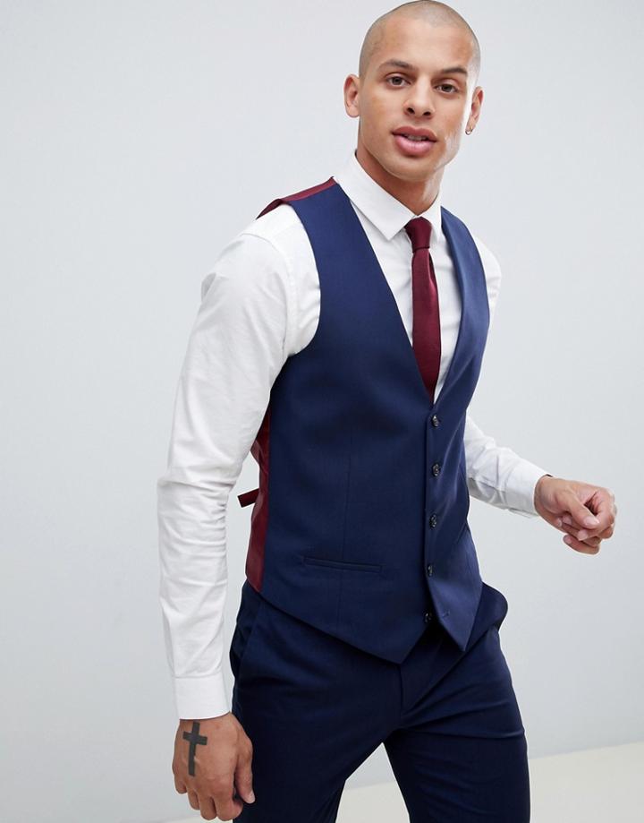 River Island Wedding Skinny Fit Suit Vest In Navy