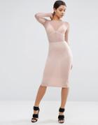 Asos Mesh Top Long Sleeve Midi Bodycon Dress - Black