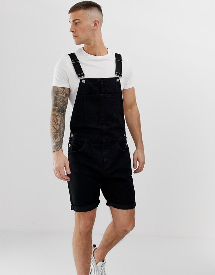 Asos Design Denim Overall Shorts In Black