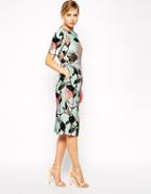 Asos Wiggle Dress In Textured Large Floral Print - Multi