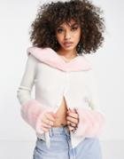 Jayley Detachable Faux Fur 90s Cardigan In Cream-white