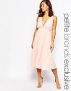 True Decadence Petite Cami Plunge Front And Back Midi Skater Dress - Nude