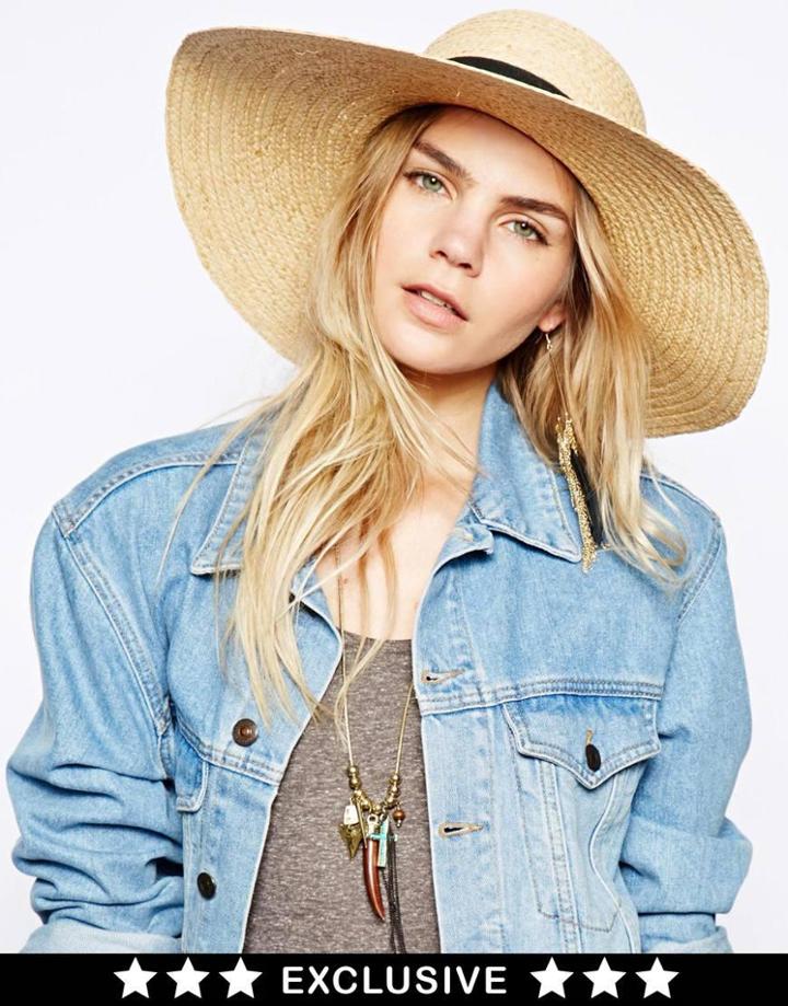 Catarzi Exclusive To Asos Wide Brim Straw Hat With Black Ribbon