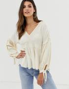 Y.a.s Festival Balloon Sleeve Crinkle Blouse-beige