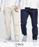 Only & Sons 2 Pack Chinos In Navy & Beige-multi
