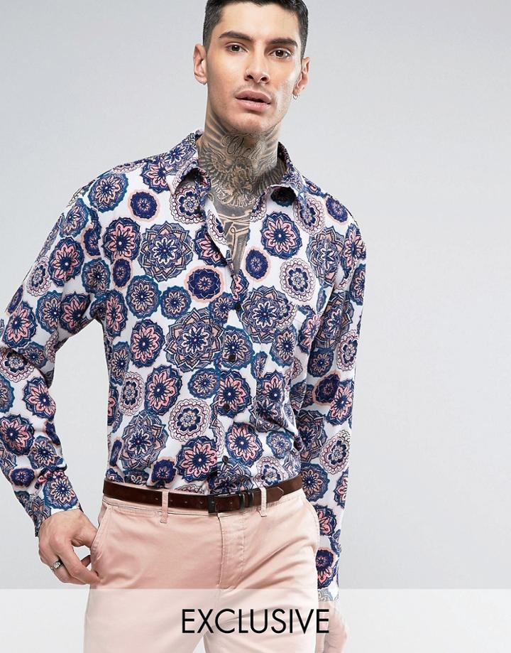 Reclaimed Vintage Inspired Festival Shirt In Skater Fit - Blue